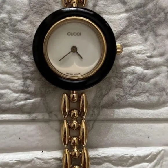 GUCCI 14k Gold plated Italian Luxury Bracelet Watch with bezels - Picture 1 of 6